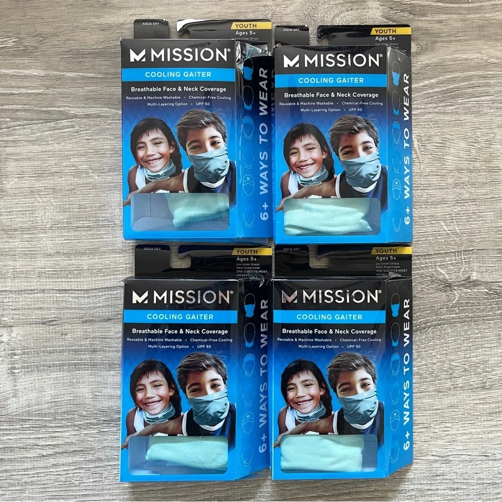 Lot of 4 - Mission Cooling Neck Gaiter Youth 5+ OS - Sports / Fishing Face Cover